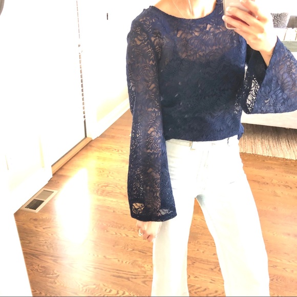 Banana Republic navy blue lace bell sleeve top - Picture 2 of 2
